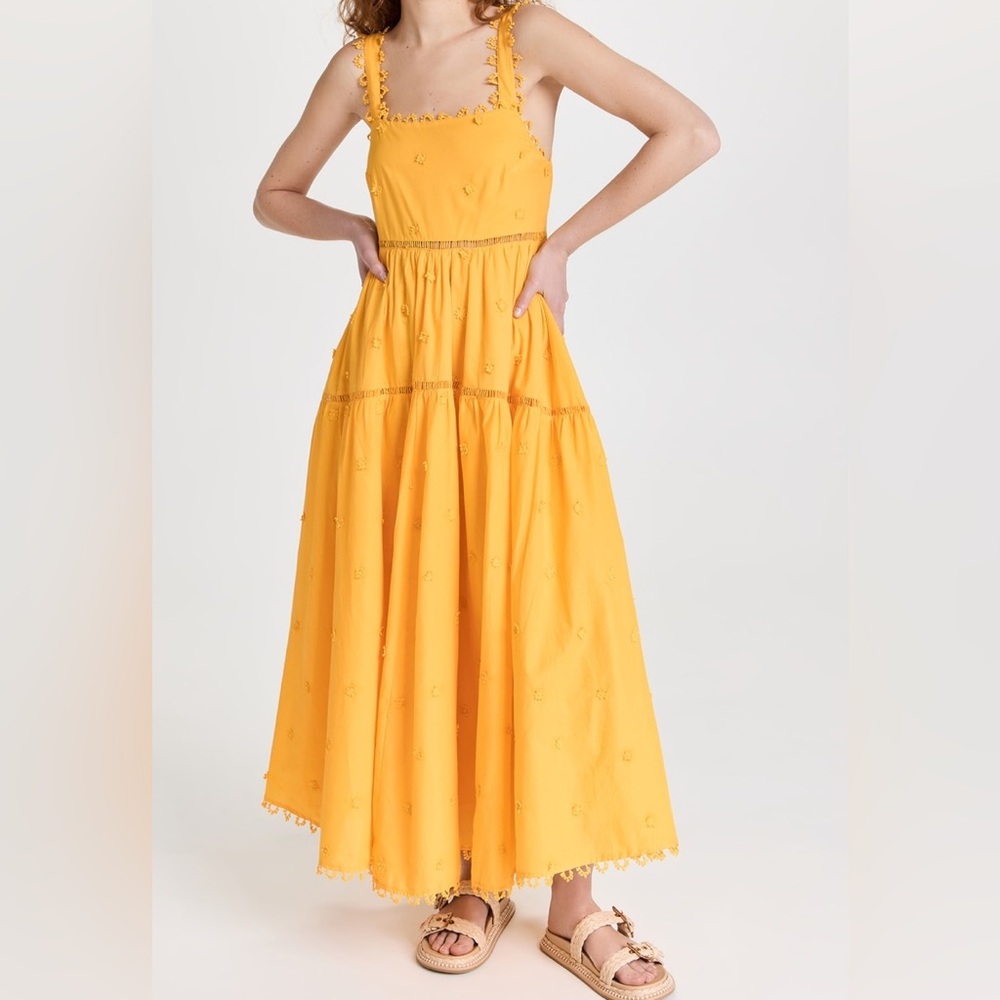 FARM Rio Yellow 3D Flowers Midi Dress Size Small NWT - Picture 6 of 7